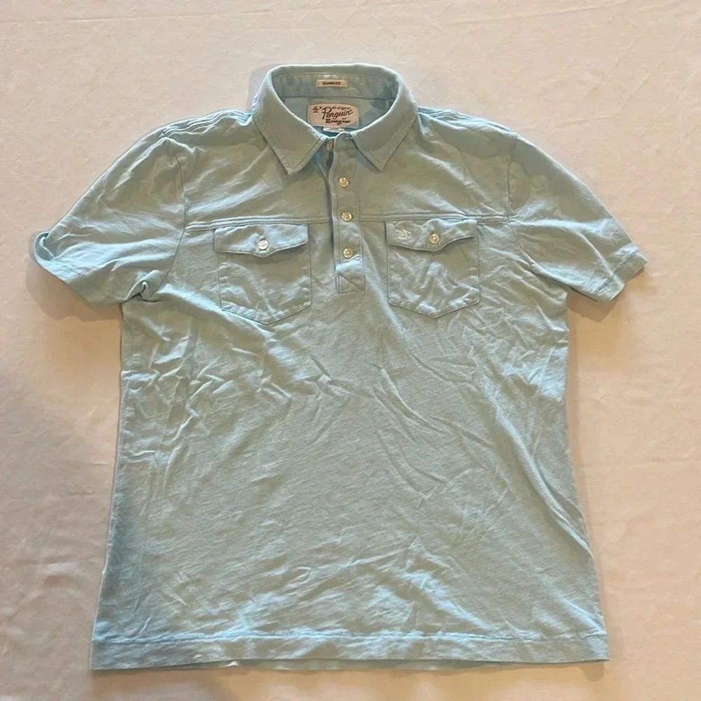 Original Penguin Light Blue Polo Shirt with Chest Pockets